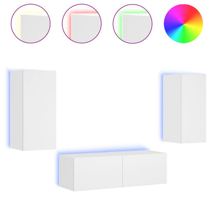 Väggmonterade tv-skåp 3 delar med LEDs vit