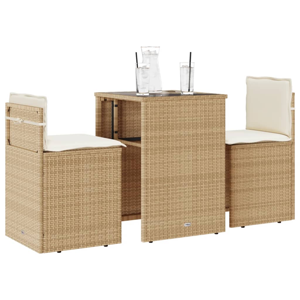 Bistrogrupp med dynor 3 delar beige konstrotting