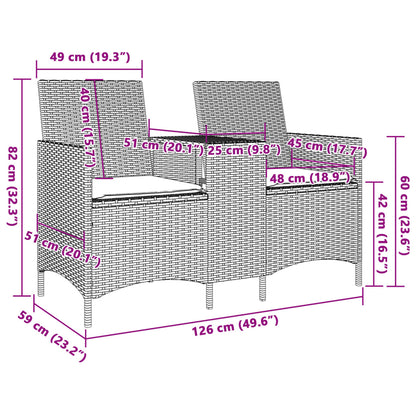 Trädgårdssoffa 2-sits med bord och dynor konstrotting beige