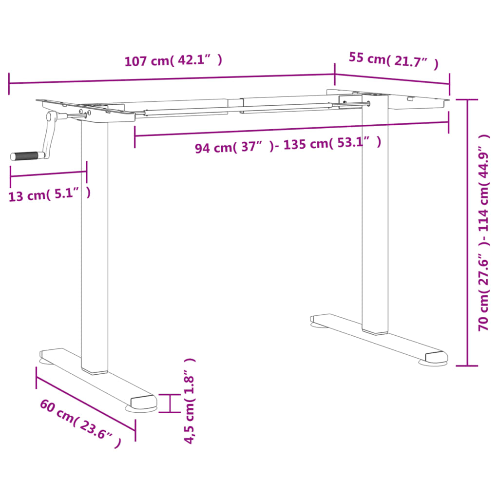 Stativ för höjbart skrivbord (94-135)x60x(70-114) cm stål