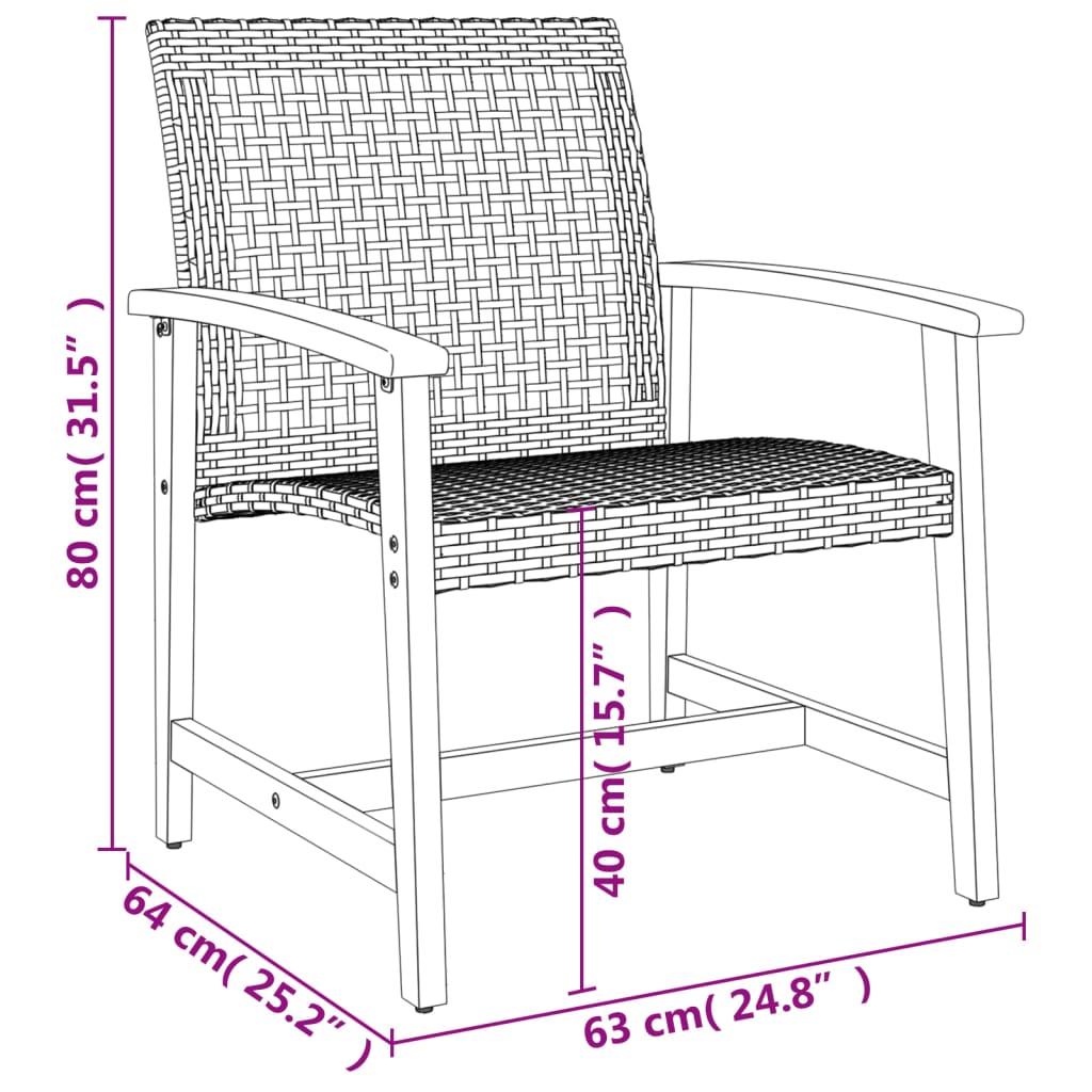 Caféset 3 delar beige konstrotting och akaciaträ