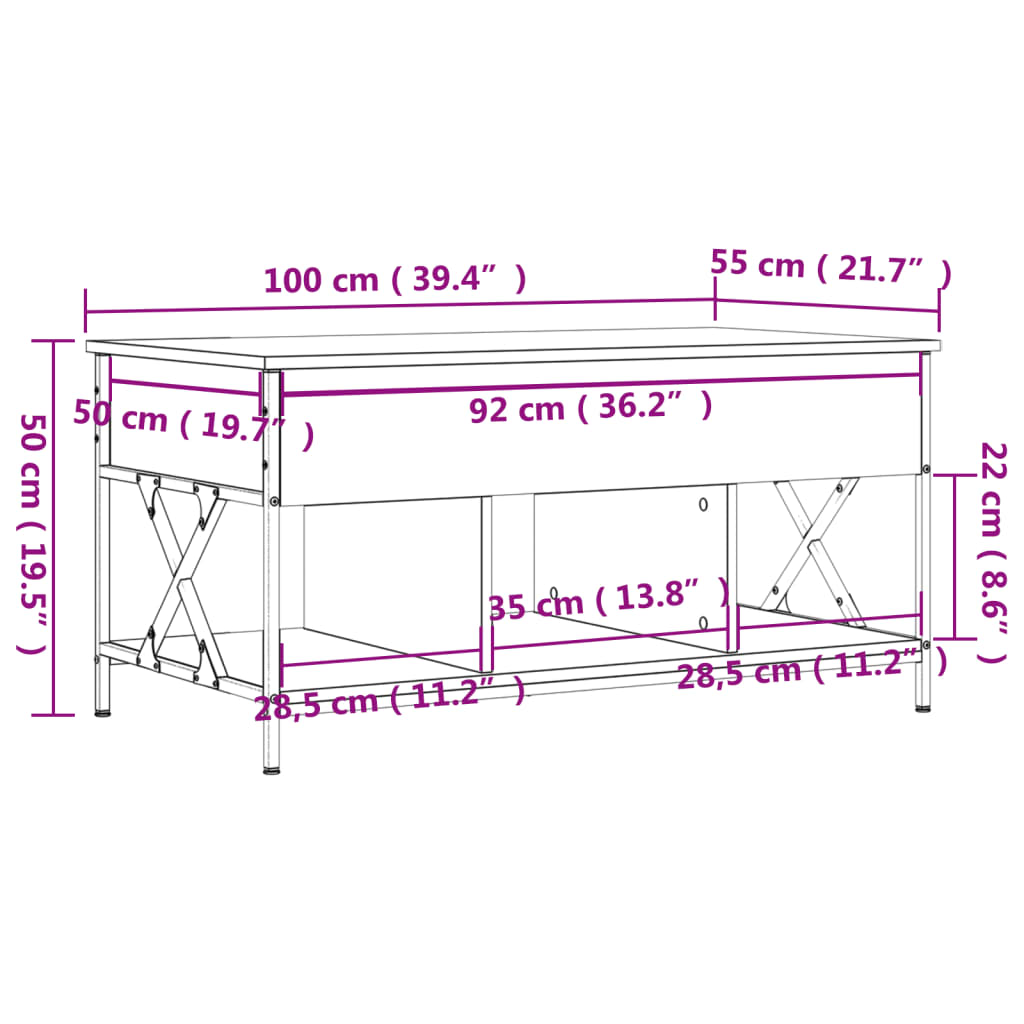 Soffbord svart 100x55x50 cm konstruerat trä och metall