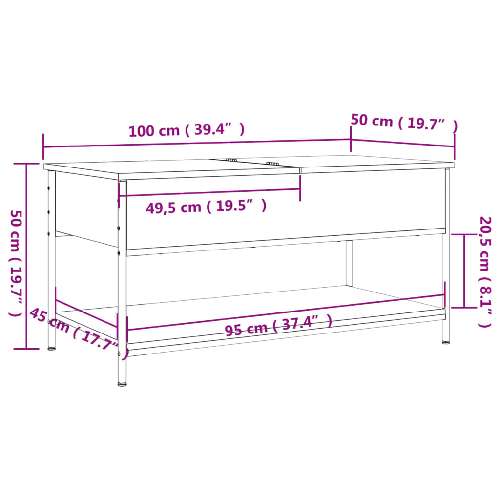 Soffbord svart 100x50x50 cm konstruerat trä och metall