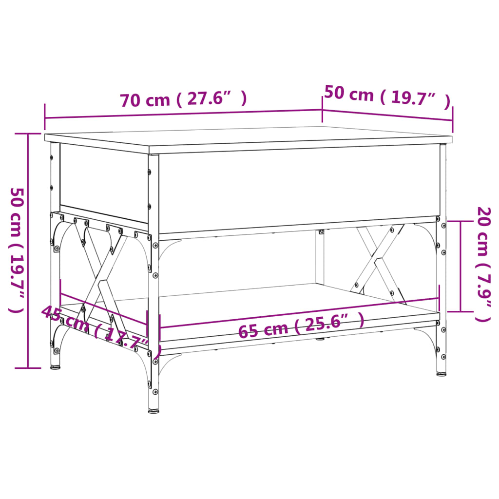 Soffbord brun ek 70x50x50 cm konstruerat trä och metall