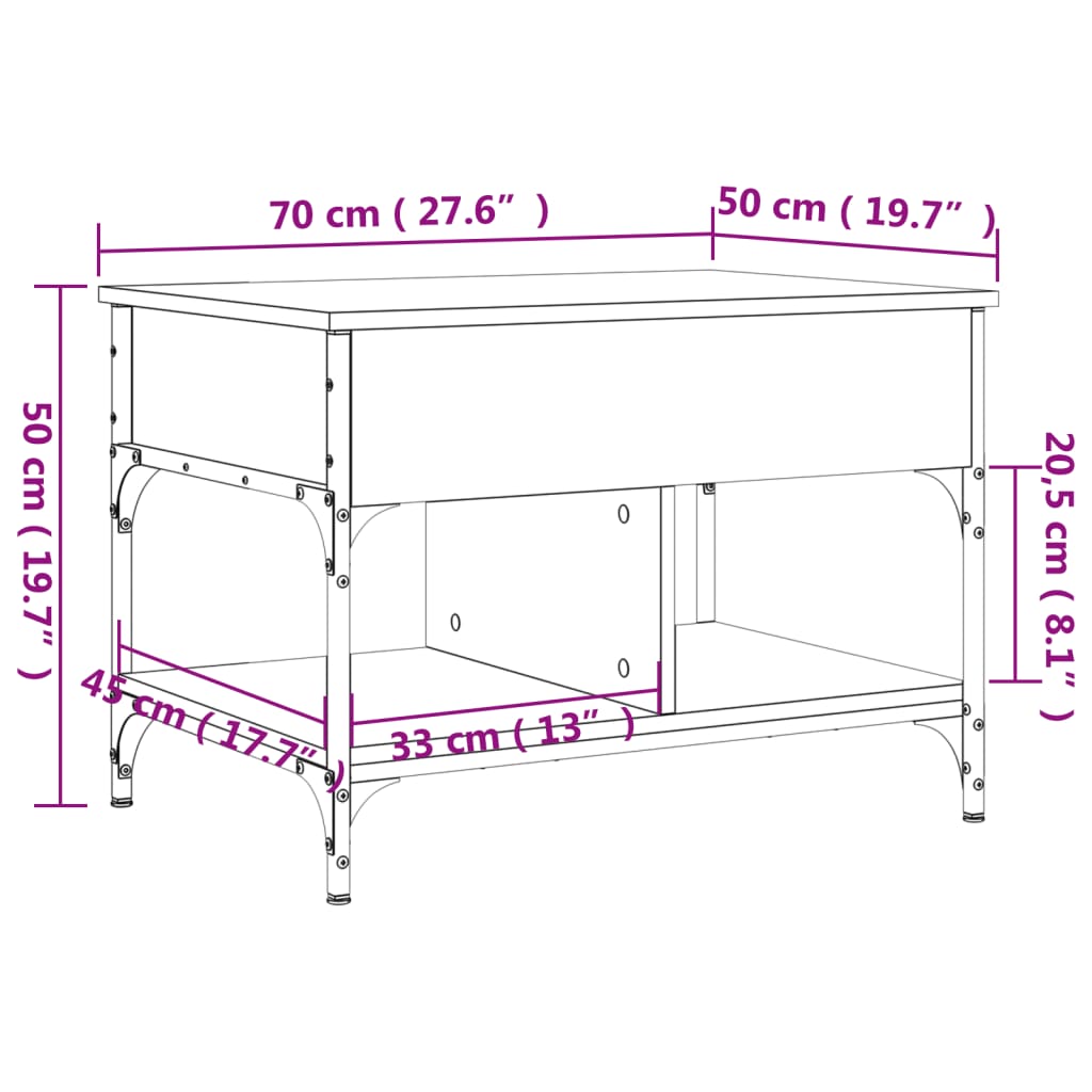 Soffbord svart 70x50x50 cm konstruerat trä och metall