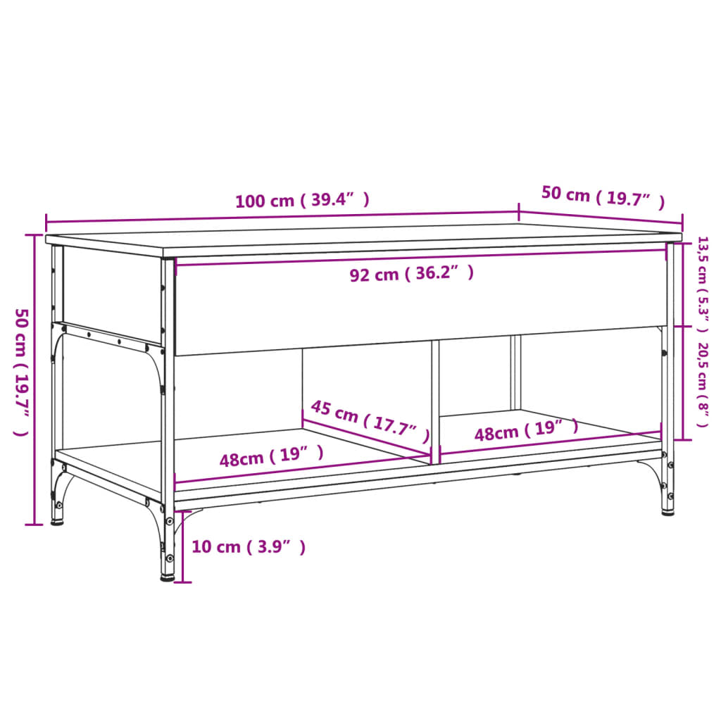 Soffbord svart 100x50x50 cm konstruerat trä och metall