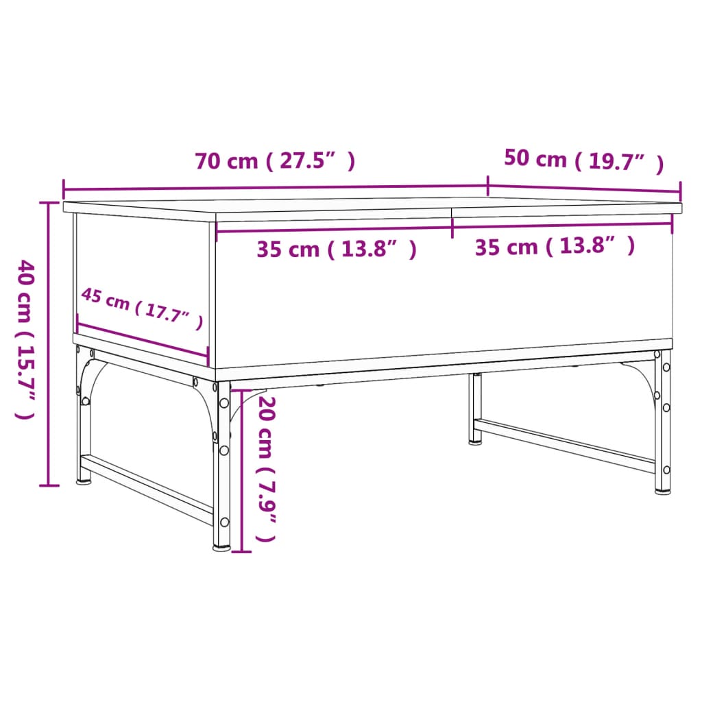 Soffbord svart 70x50x40 cm konstruerat trä och metall