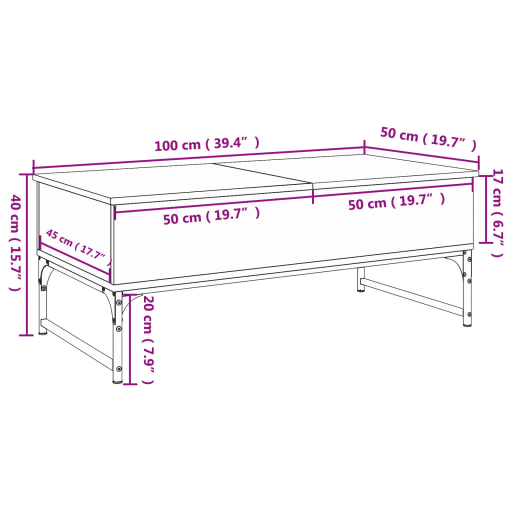 Soffbord svart 100x50x40 cm konstruerat trä och metall