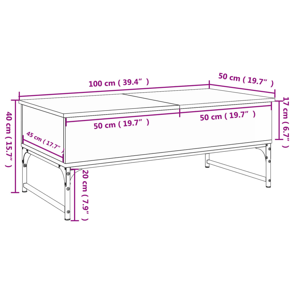 Soffbord sonoma-ek 100x50x40 cm konstruerat trä och metall