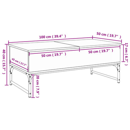 Soffbord brun ek 100x50x40 cm konstruerat trä och metall