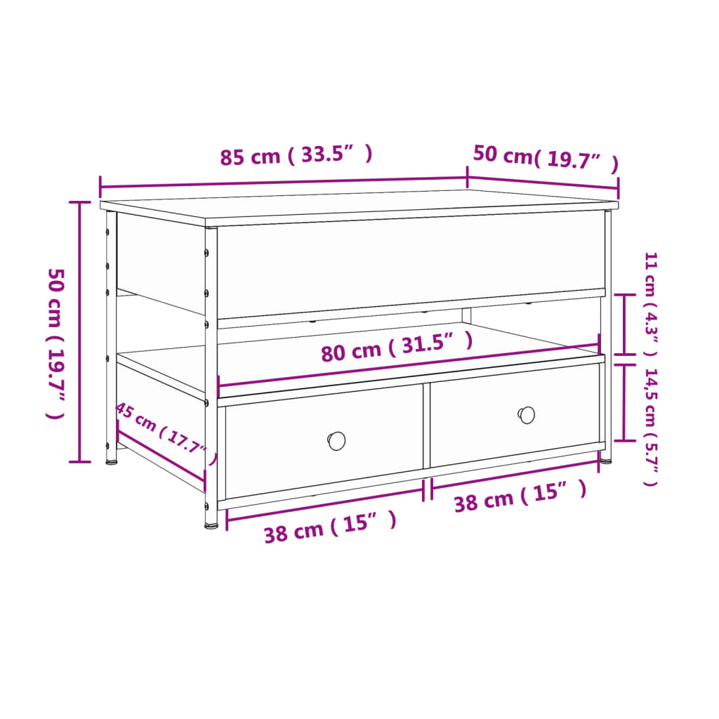 Soffbord rökfärgad ek 85x50x50 cm konstruerat trä och metall