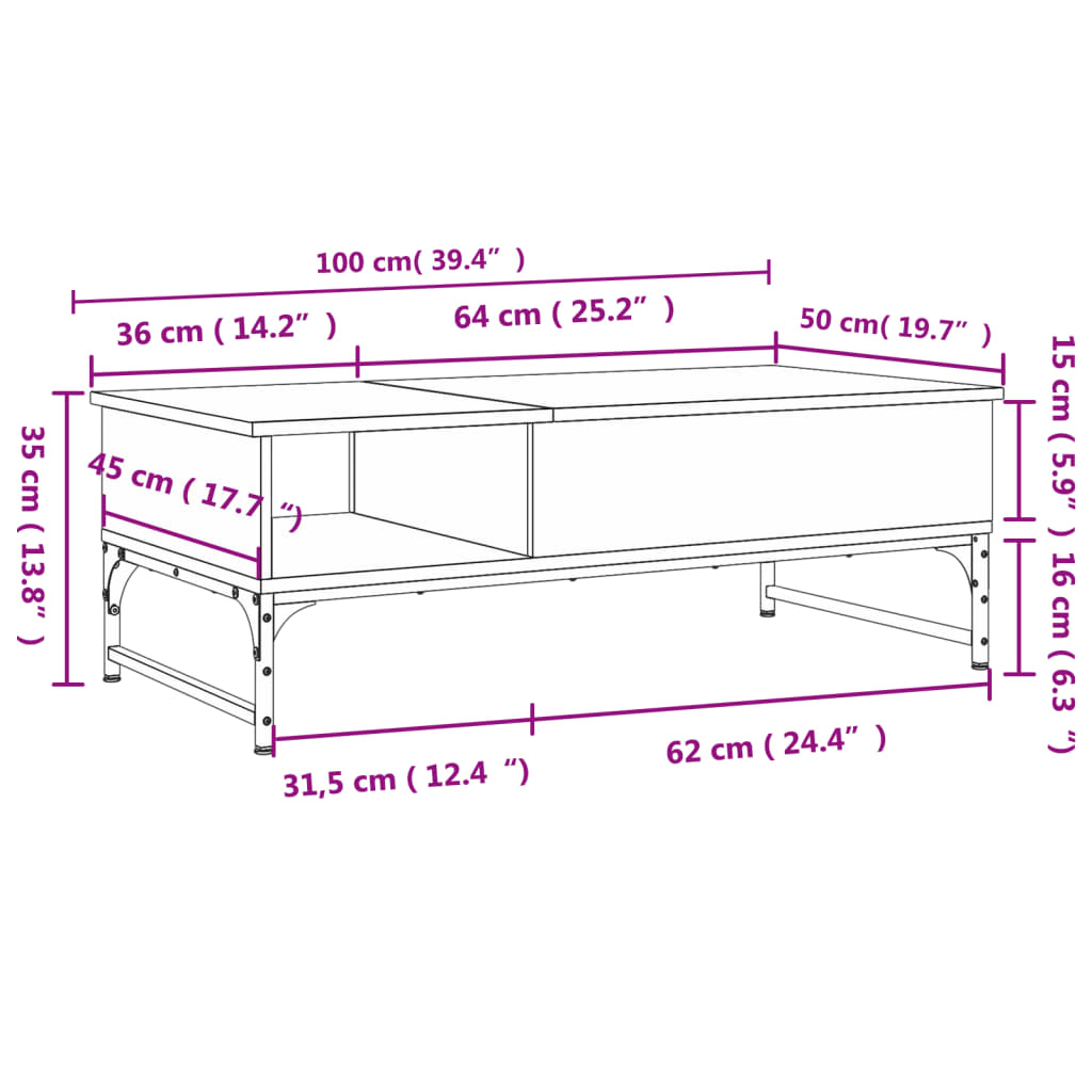 Soffbord svart 100x50x35 cm konstruerat trä och metall