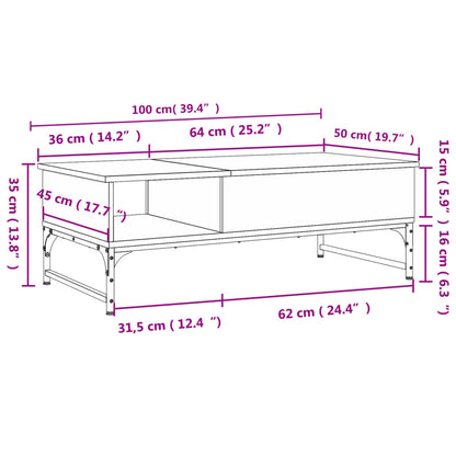 Soffbord sonoma-ek 100x50x35 cm konstruerat trä och metall