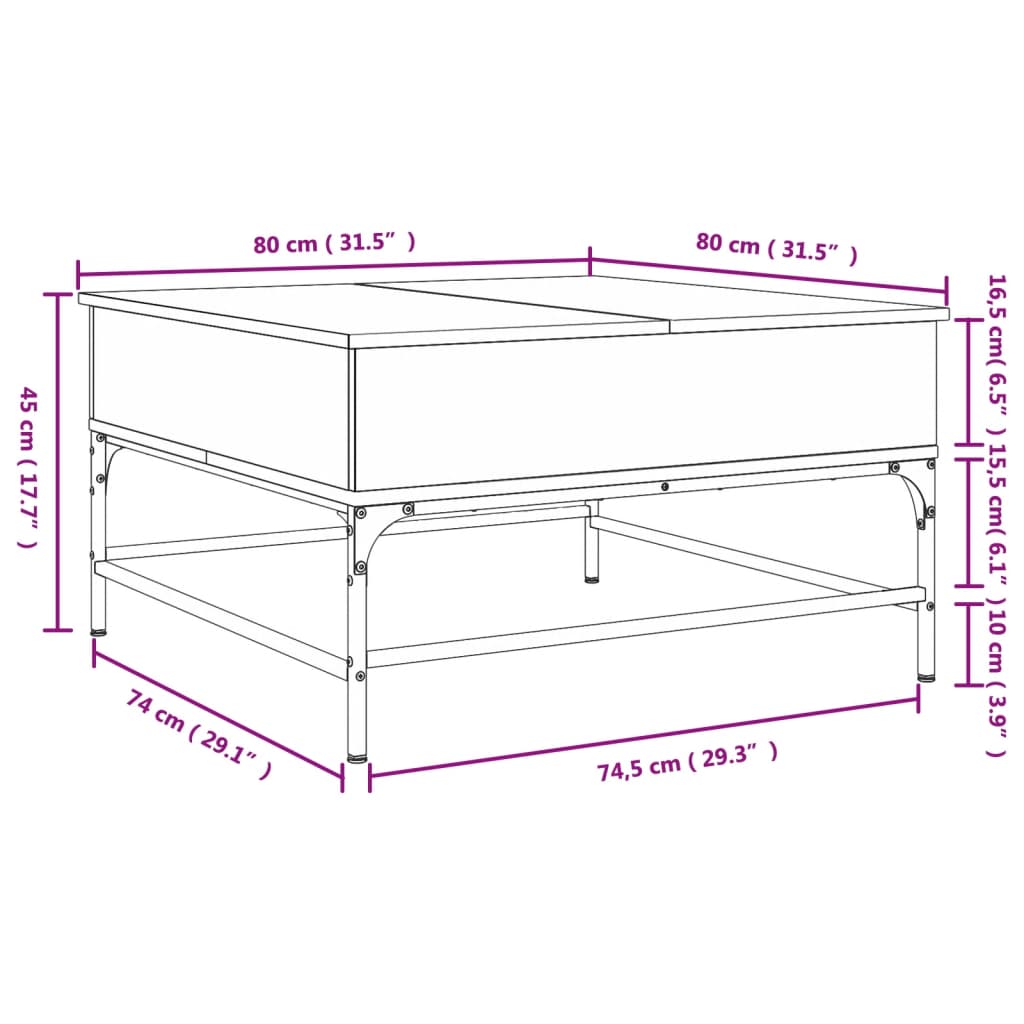 Soffbord svart 80x80x45 cm konstruerat trä och metall