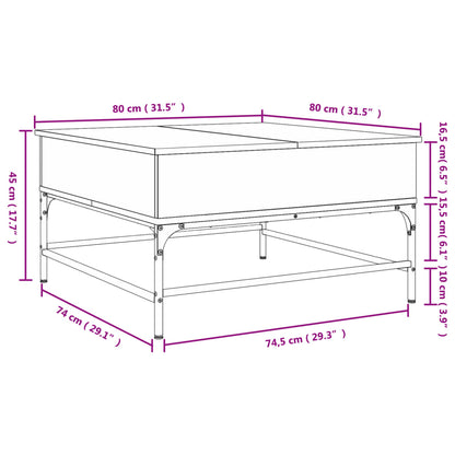 Soffbord rökfärgad ek 80x80x45 cm konstruerat trä och metall