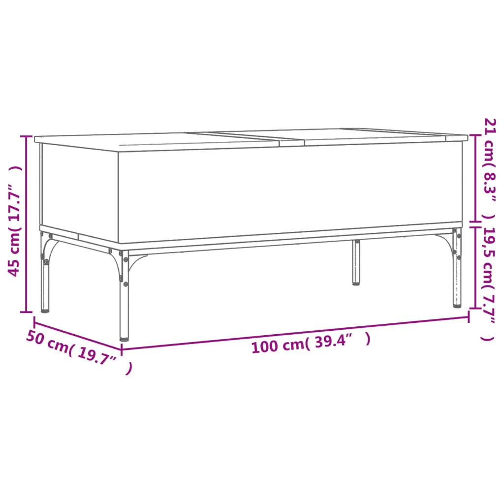 Soffbord rökfärgad ek 100x50x45 cm konstruerat trä och metall