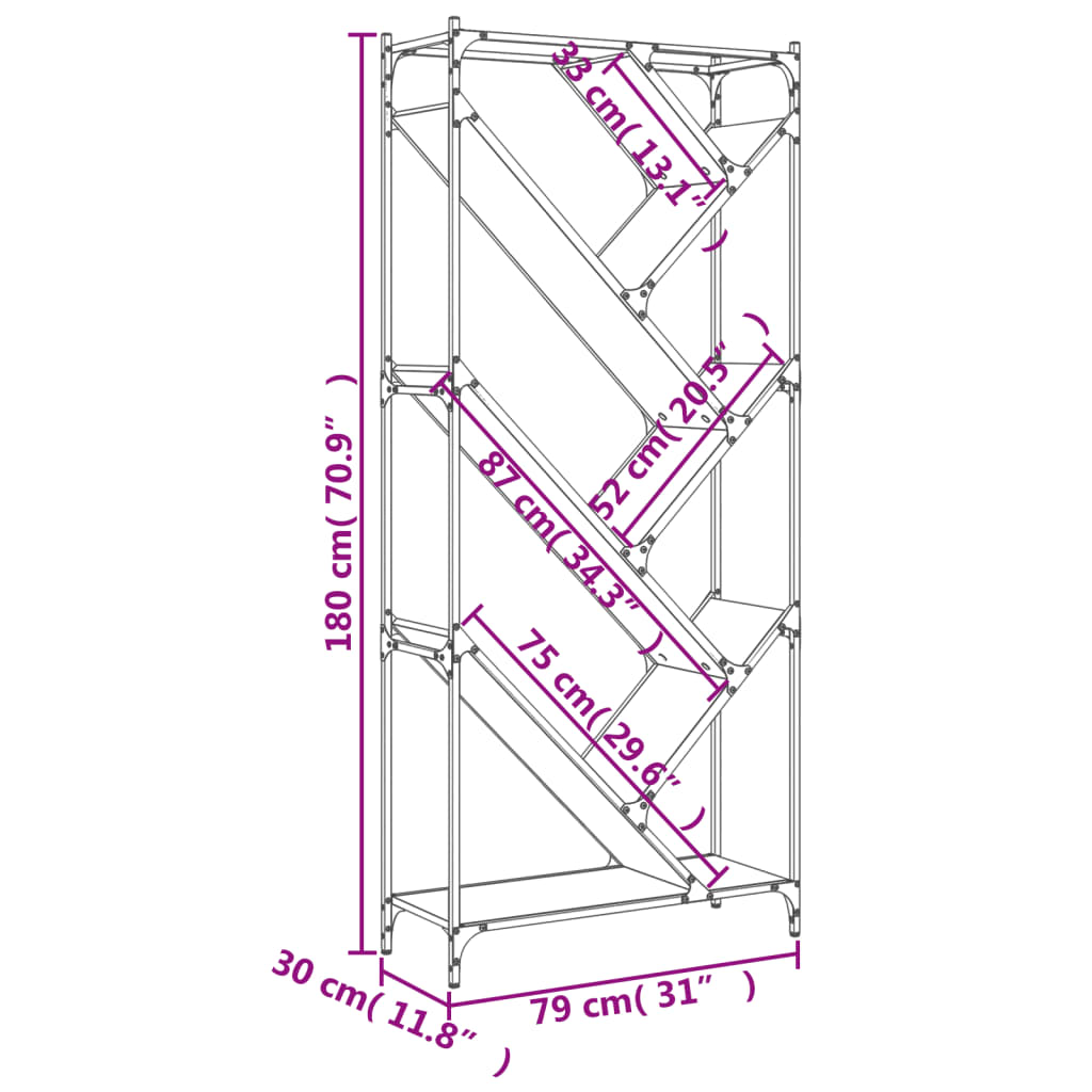 Bokhylla svart 79x30x180 cm konstruerat trä och metall