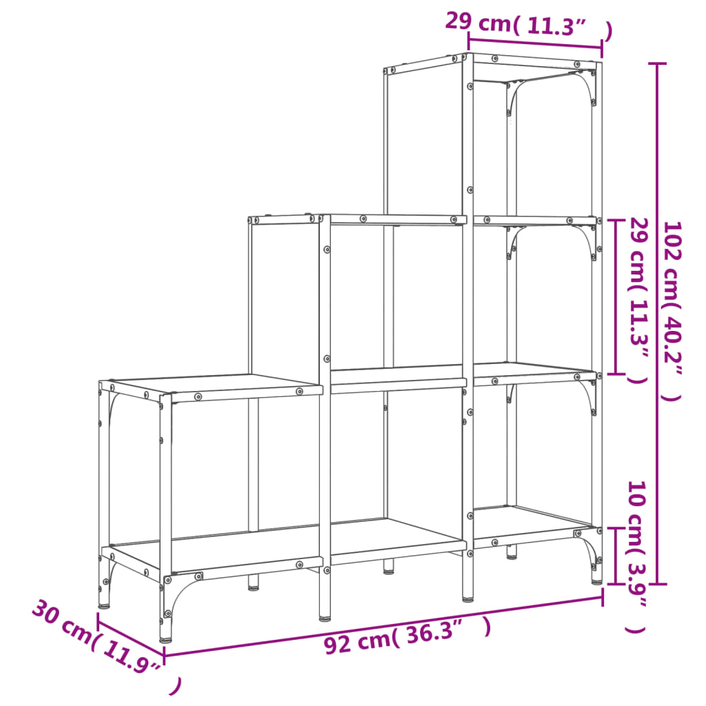 Bokhylla rökfärgad ek 92x30x102 cm konstruerat trä och metall