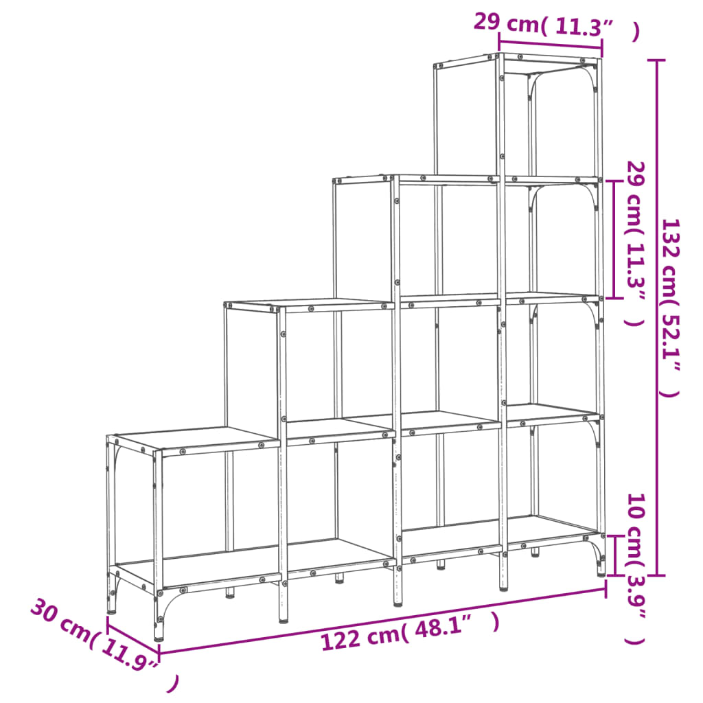 Bokhylla sonoma-ek 122x30x132 cm konstruerat trä och metall