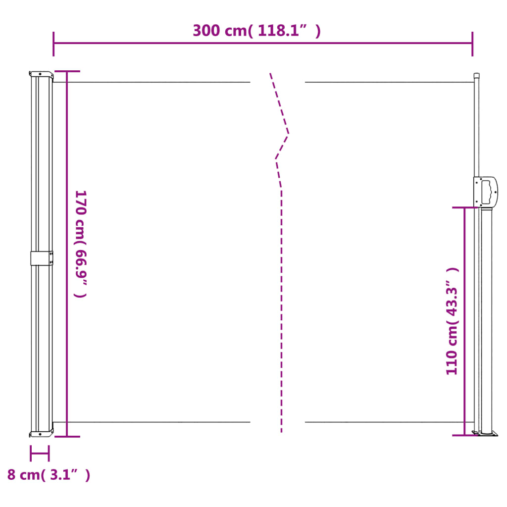 Infällbar sidomarkis beige 170x300 cm