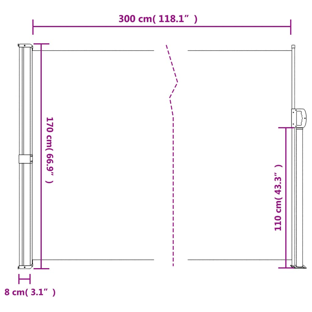 Infällbar sidomarkis vit 170x300 cm