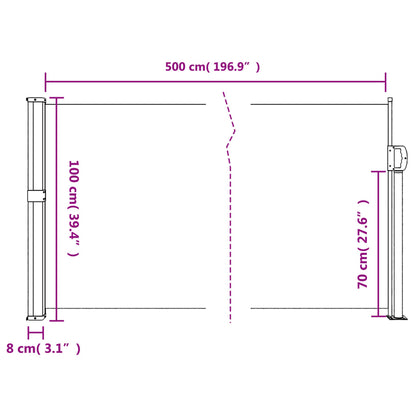 Infällbar sidomarkis röd 100x500 cm