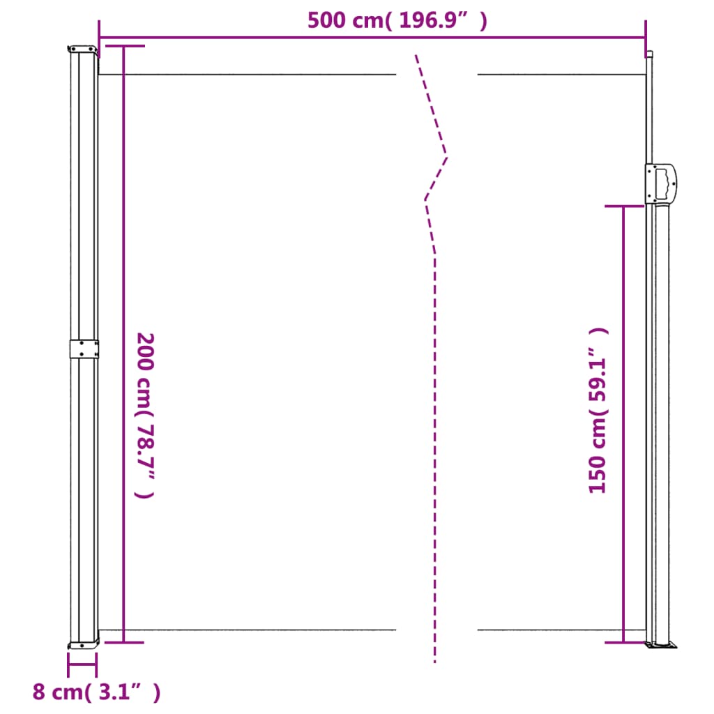 Indragbar sidomarkis vit 200x500 cm