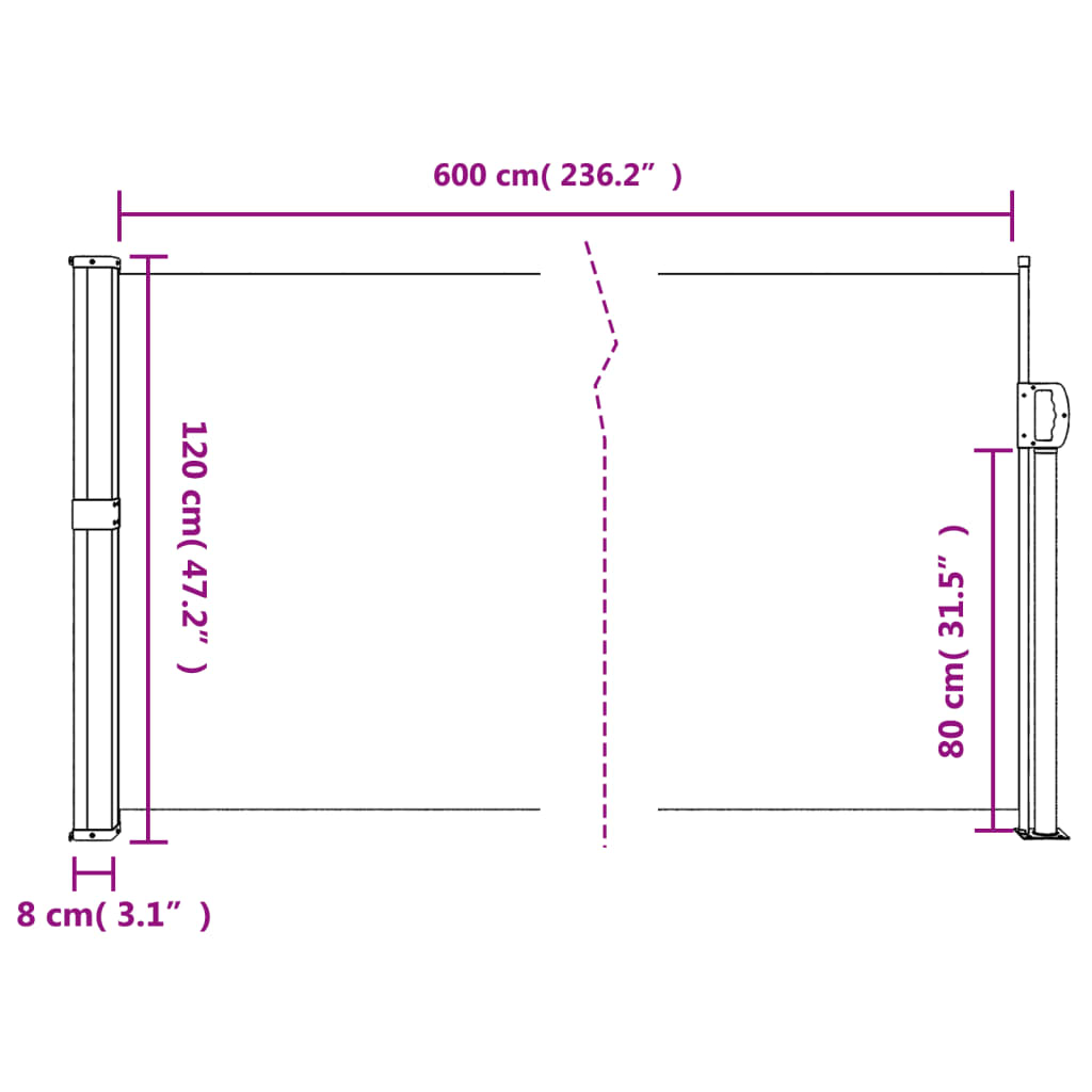 Infällbar sidomarkis antracit 120x600 cm