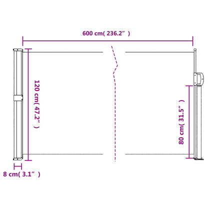 Infällbar sidomarkis antracit 120x600 cm