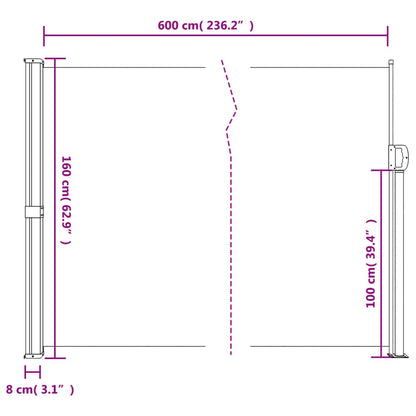 Infällbar sidomarkis gräddvit 160x600 cm