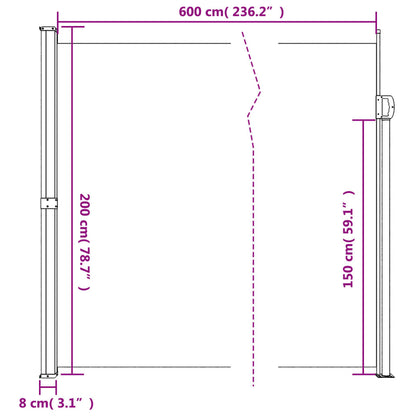 Infällbar sidomarkis 200x600 cm gräddvit