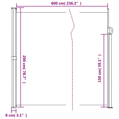 Infällbar sidomarkis blå 200x600 cm