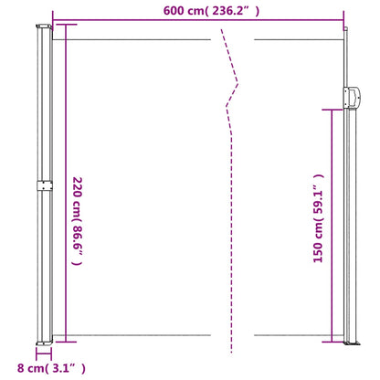 Infällbar sidomarkis 220x600 cm svart