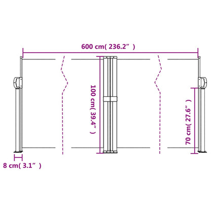 Infällbar sidomarkis svart 100x600 cm