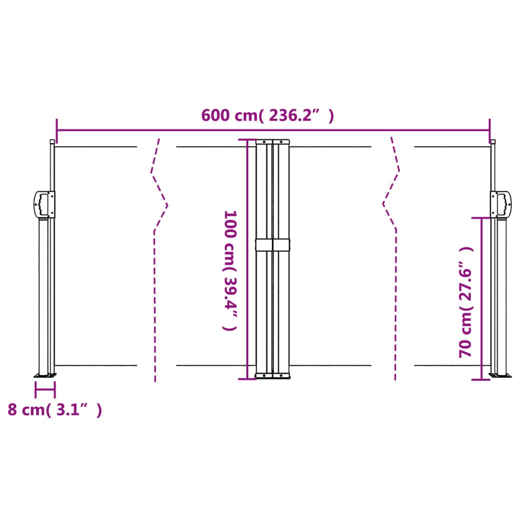 Infällbar sidomarkis vit 100x600 cm