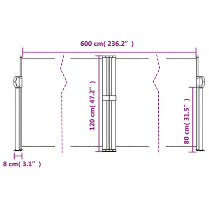 Infällbar sidomarkis gräddvit 120x600 cm