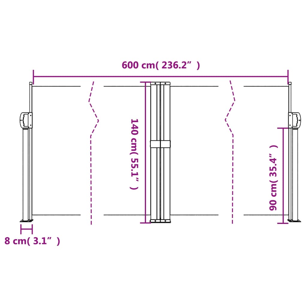 Infällbar sidomarkis vit 140x600 cm