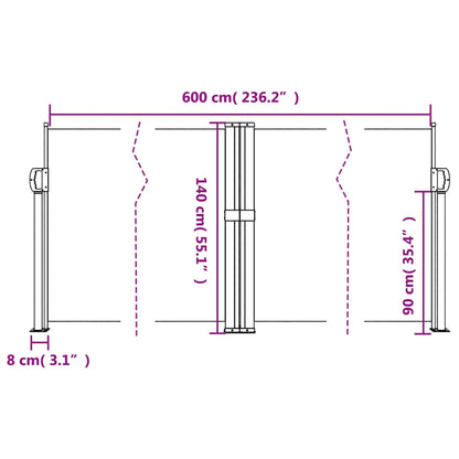 Infällbar sidomarkis vit 140x600 cm