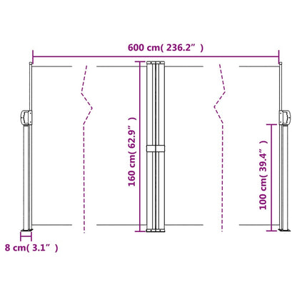 Infällbar sidomarkis vit 160x600 cm