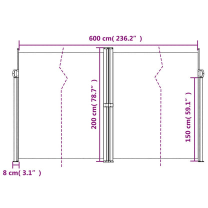 Infällbar sidomarkis 200x600 cm svart