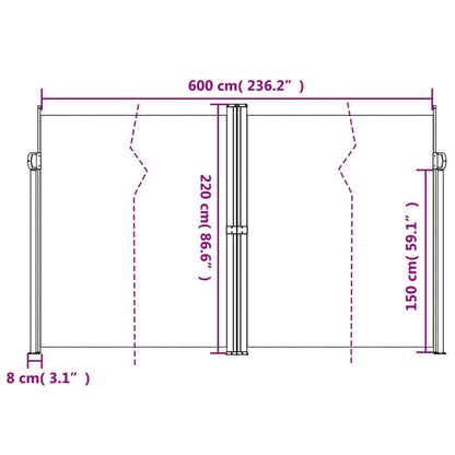 Infällbar sidomarkis 220x600 cm gräddvit