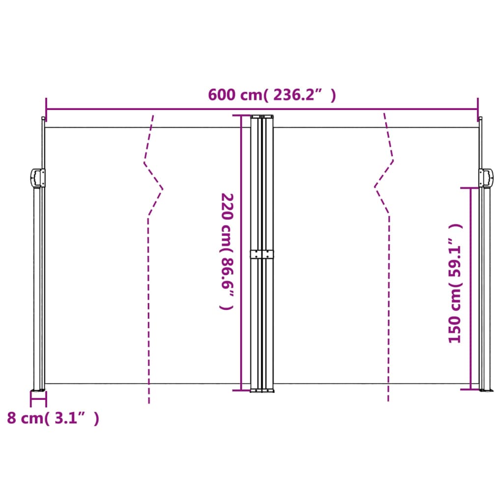 Infällbar sidomarkis blå 220x600 cm