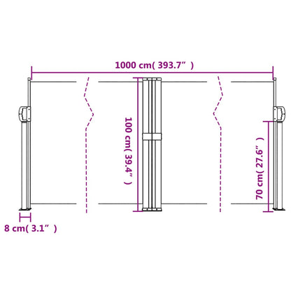 Infällbar sidomarkis gräddvit 100x1000 cm