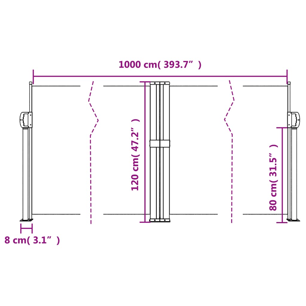 Infällbar sidomarkis svart 120x1000 cm