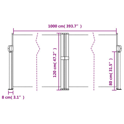 Infällbar sidomarkis svart 120x1000 cm