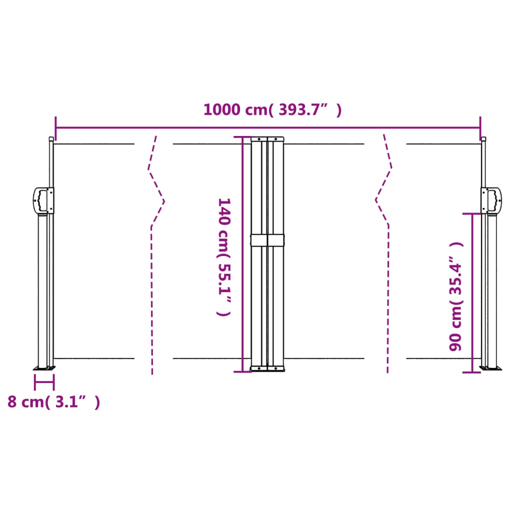 Infällbar sidomarkis svart 140x1000 cm