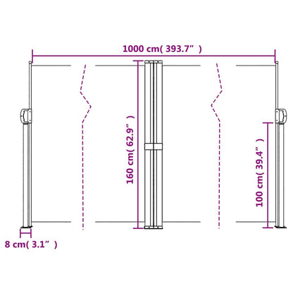 Infällbar sidomarkis blå 160x1000 cm