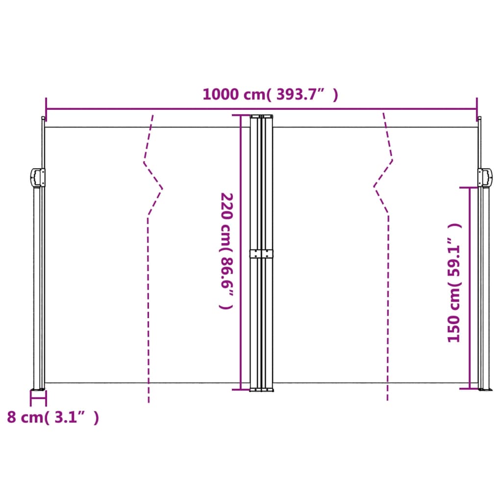 Infällbar sidomarkis svart 220x1000 cm