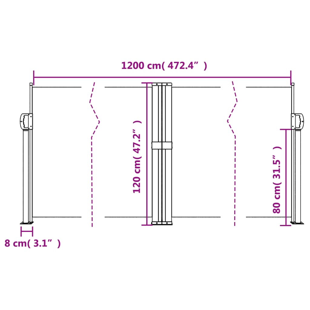 Infällbar sidomarkis röd 120x1200 cm