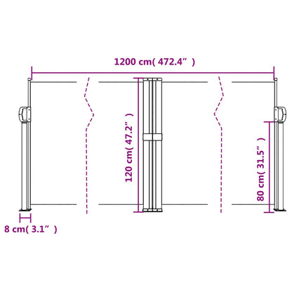 Infällbar sidomarkis röd 120x1200 cm